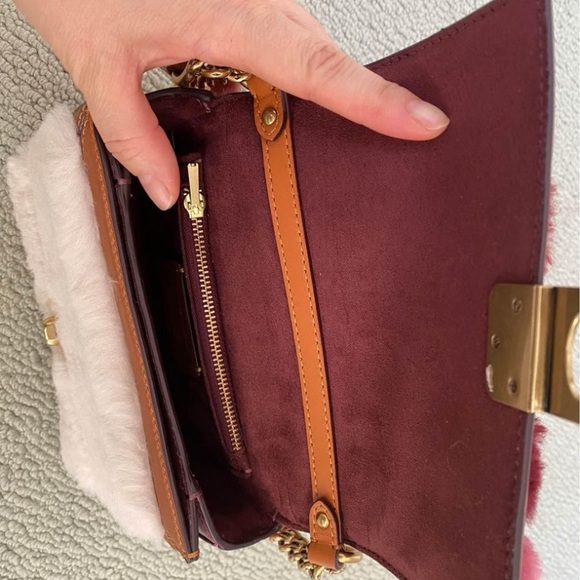 Coach real fur hutch bag patchwork shearling Hutton woman purse pink - Picture 6 of 8